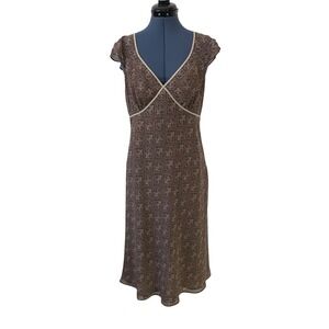 Ann Taylor LOFT Brown Paisley Babydoll Empire Waist Midi Dress Y2K Neutral 10